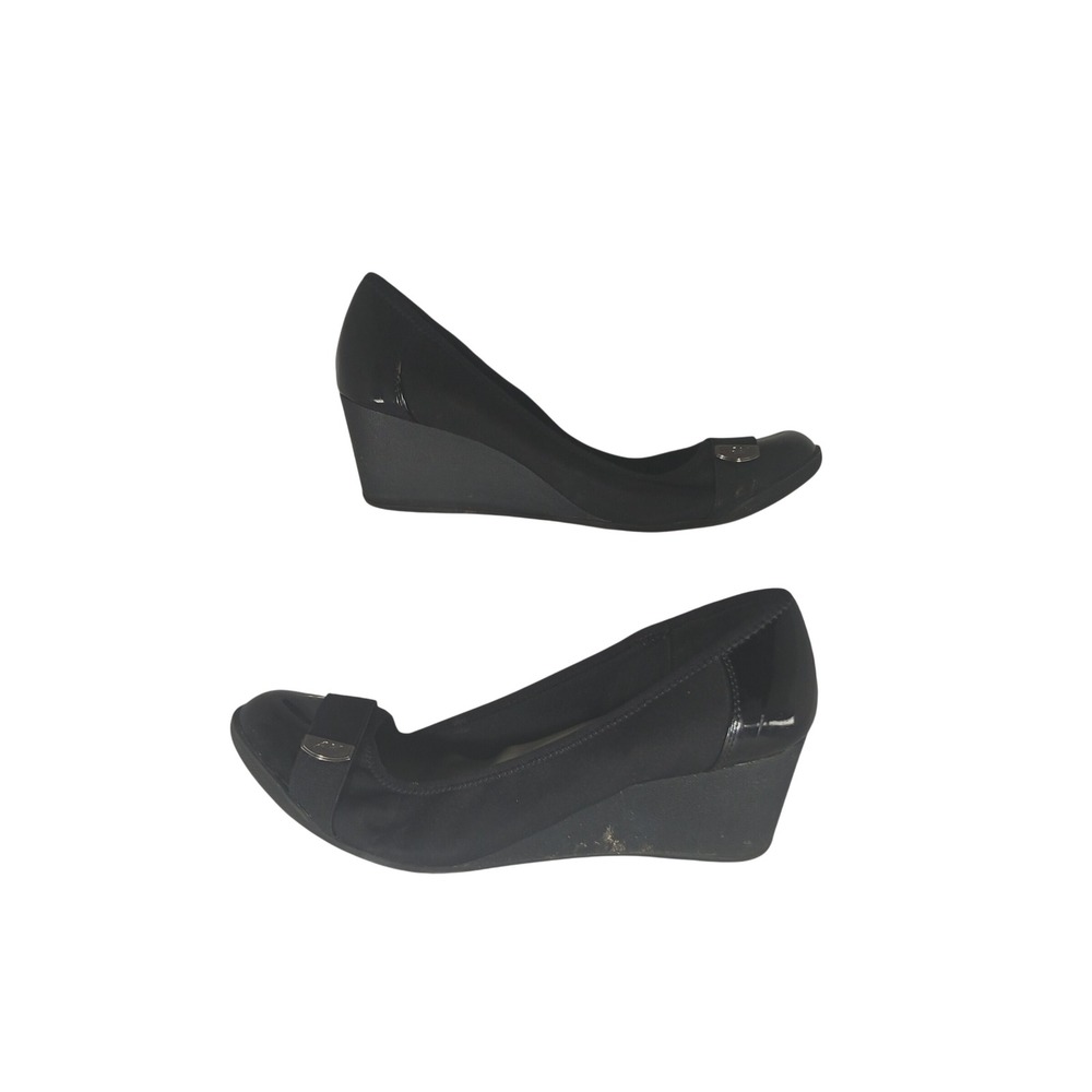 Anne Klein Sport Tatum 2 Wedge Pumps 10M Black Patent Accent Professional Career